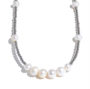 Stainless Steel beaded necklace with Fresh water pears | Erika Williner Designs