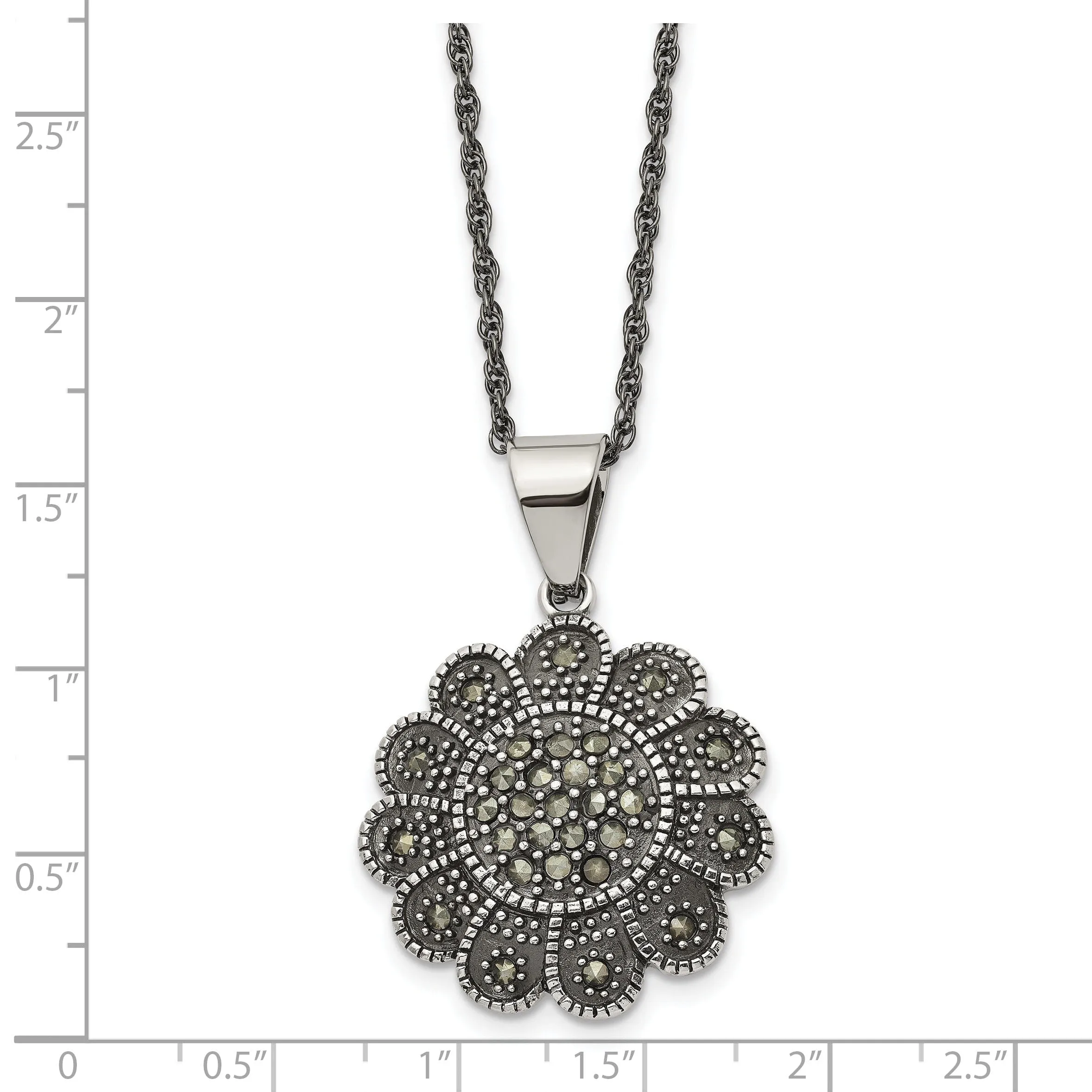 Stainless Steel Flower Marcasite Necklace