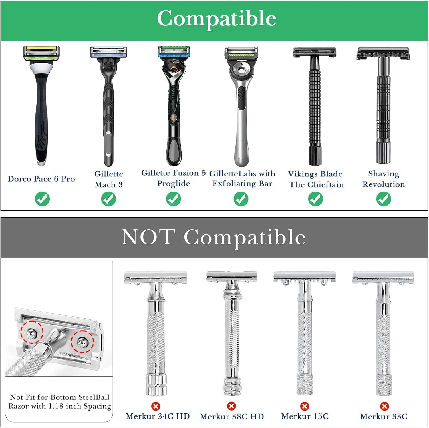 Stainless Steel Safety Razor Stand, Shaving Razor Holder, Deluxe Men'S Travel Shaver Stand, Compatible with Long Handle Safety Razor, Fusion 5, Proshield, Mach 3 (Silver/Polished Chrome)