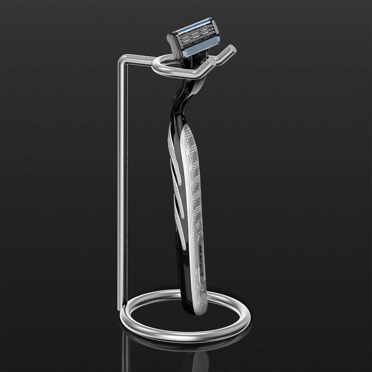 Stainless Steel Safety Razor Stand, Shaving Razor Holder, Deluxe Men'S Travel Shaver Stand, Compatible with Long Handle Safety Razor, Fusion 5, Proshield, Mach 3 (Silver/Polished Chrome)
