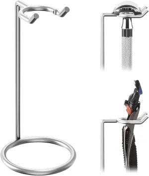 Stainless Steel Safety Razor Stand, Shaving Razor Holder, Deluxe Men'S Travel Shaver Stand, Compatible with Long Handle Safety Razor, Fusion 5, Proshield, Mach 3 (Silver/Polished Chrome)