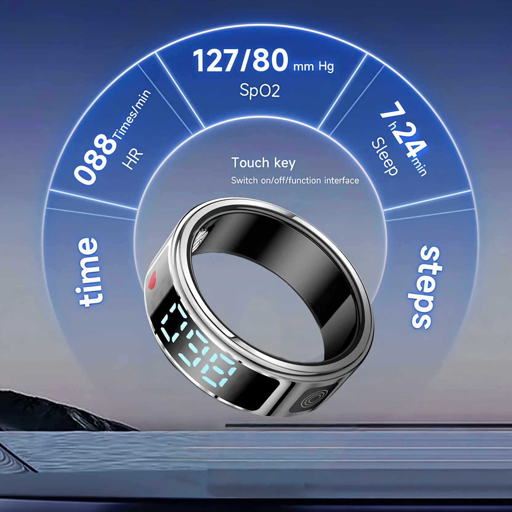 Stainless Steel Smart Ring with Digital Display
