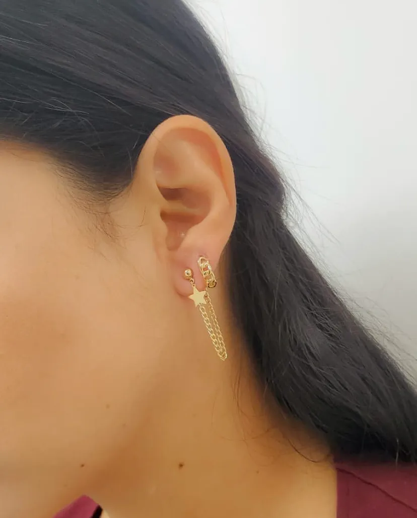 Star Dangling Curve Link Chain Earrings