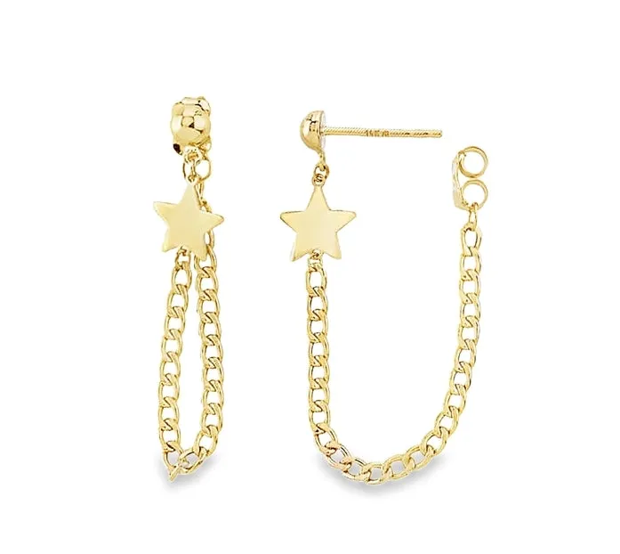 Star Dangling Curve Link Chain Earrings