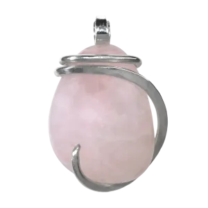 Star Rose Quartz Handmade Stone Pendant Wrapped in Silver