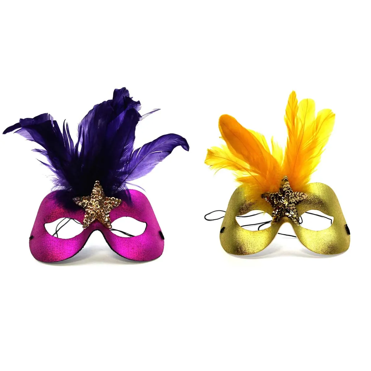 Stardust Fushsia Mask with Feathers