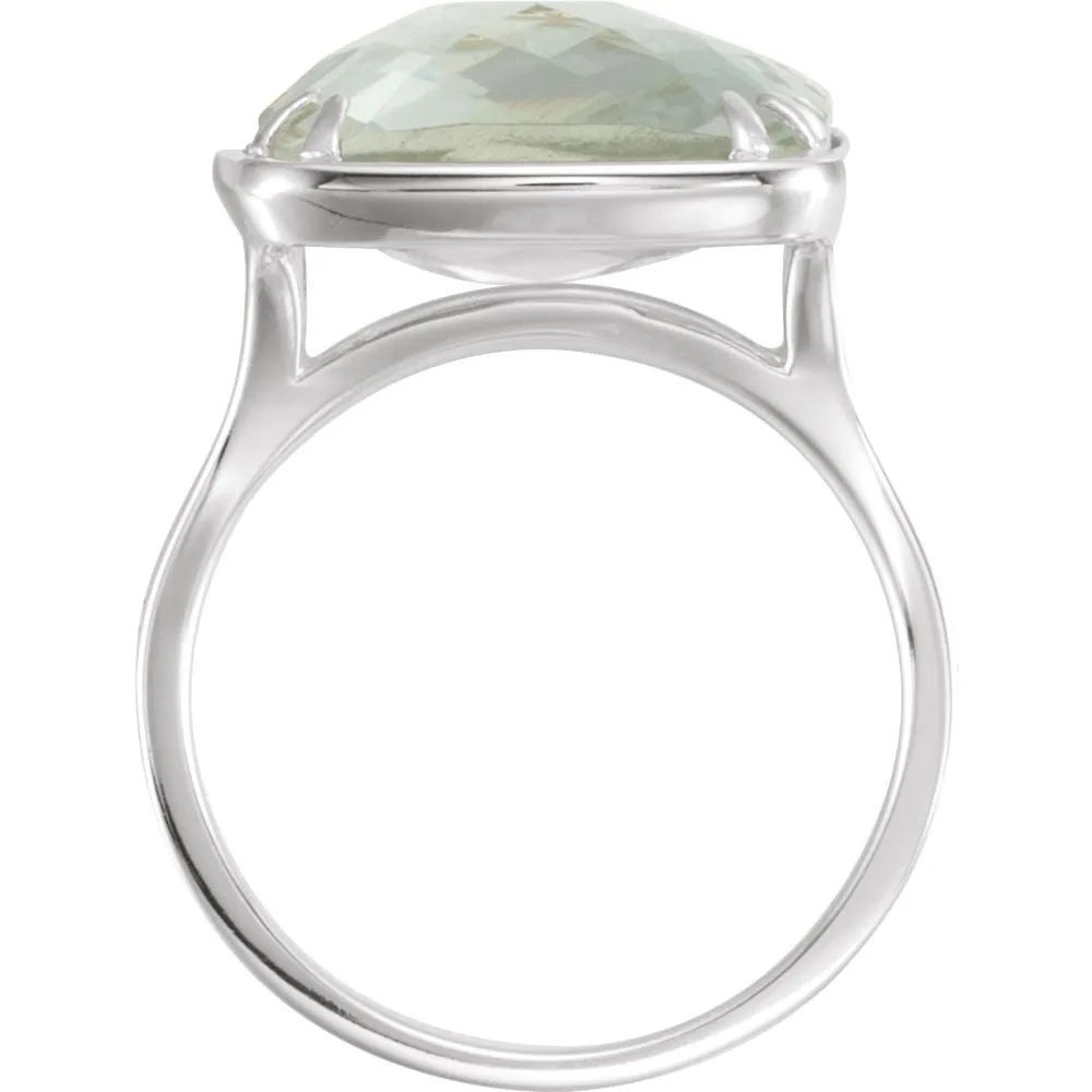 Sterling Silver 14mm Double Sided Checkerboard Green Quartz Ring, Size 7