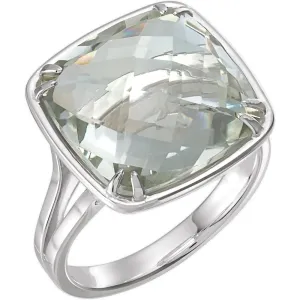 Sterling Silver 14mm Double Sided Checkerboard Green Quartz Ring, Size 7