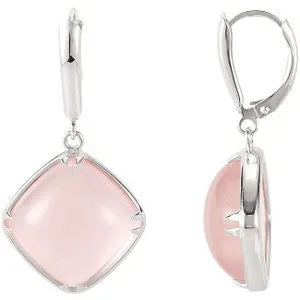 Sterling Silver 14mm Rose Quartz Cabochon Lever Back Earrings