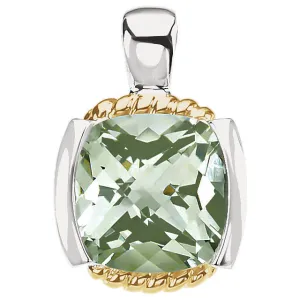 Sterling Silver & 14k Yellow Gold Green Quartz Pendant