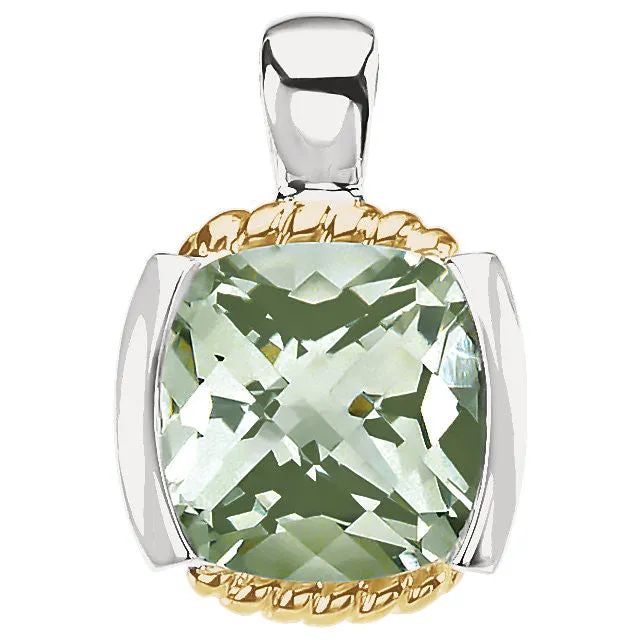 Sterling Silver & 14k Yellow Gold Green Quartz Pendant