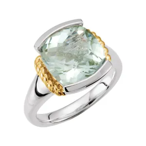 Sterling Silver & 14k Yellow Gold Green Quartz Ring, Size 7