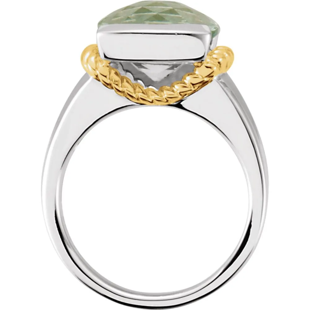 Sterling Silver & 14k Yellow Gold Green Quartz Ring, Size 7
