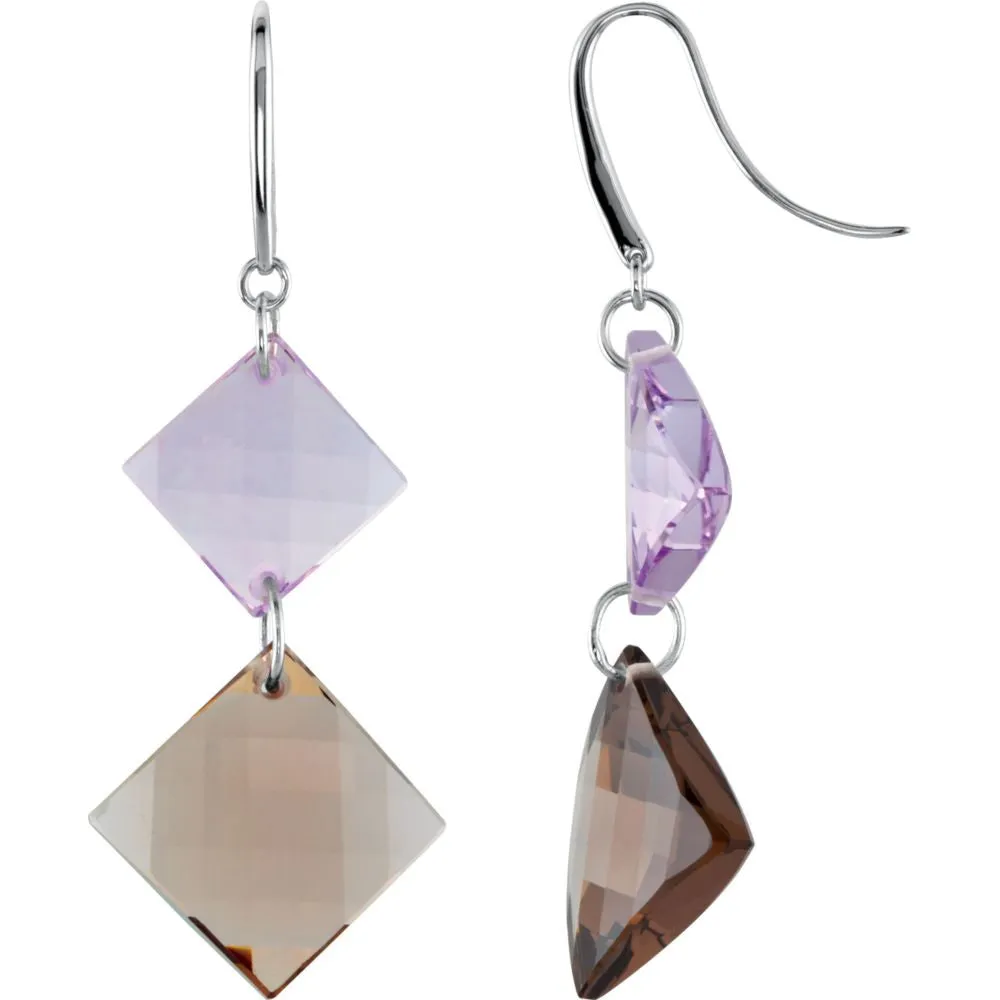 Sterling Silver Clear & Smoky Quartz Dangle Earrings