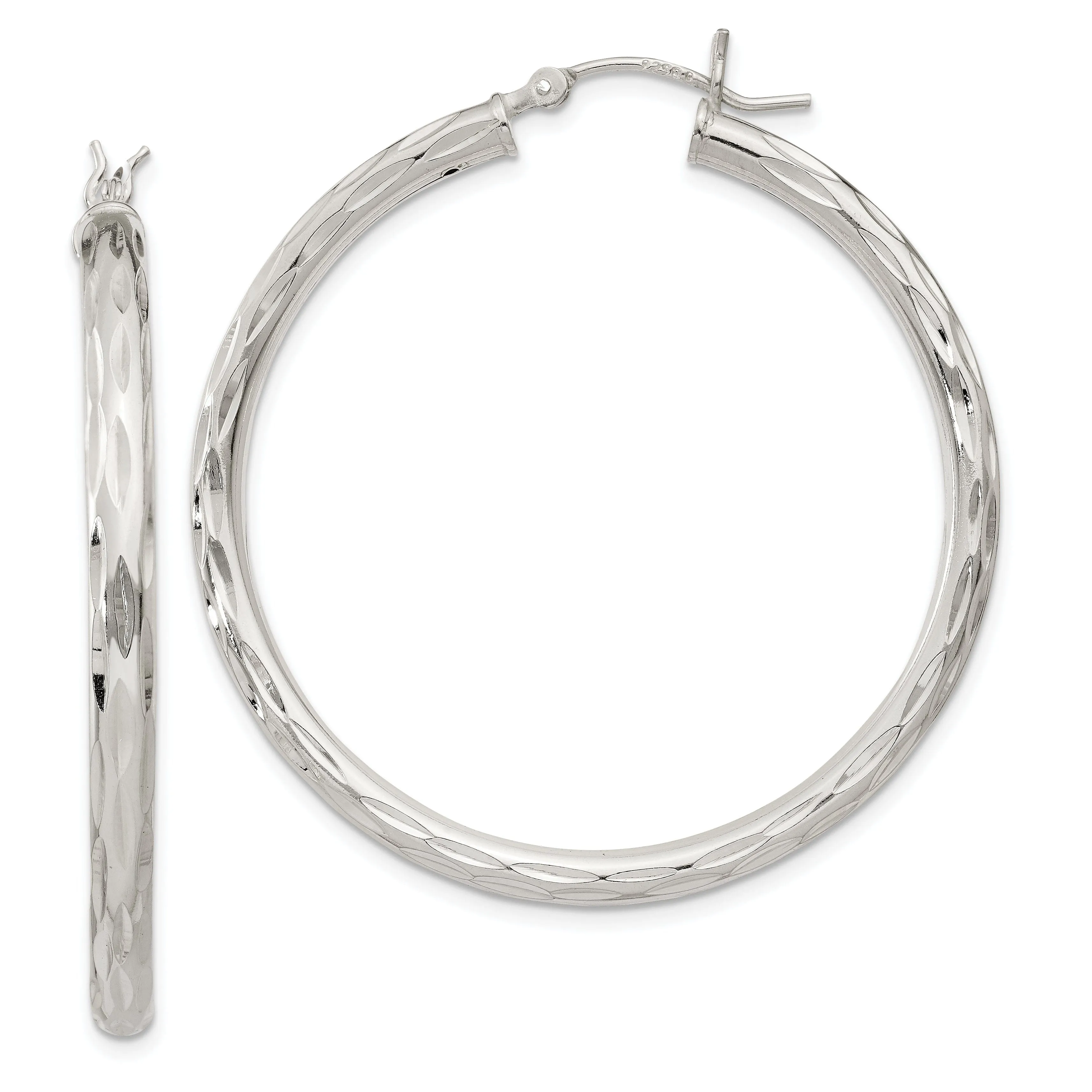 Sterling Silver D.C Satin Polished Hoop Earrings