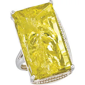 Sterling Silver Green Gold Quartz Granulated Design Ring, Size 7