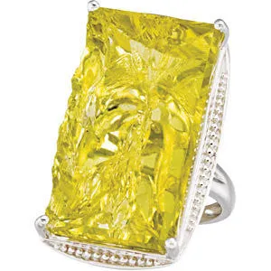 Sterling Silver Green Gold Quartz Granulated Design Ring, Size 7