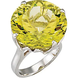 Sterling Silver Green Gold Quartz Ring, Size 7