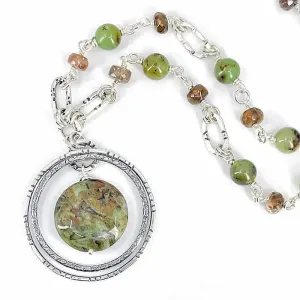Sterling Silver Necklace with Rhyolite, Jade & Brown Sunstone