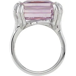 Sterling Silver Rose De France Quartz & Diamond Accented Leaf Design Ring, Size 7