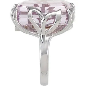Sterling Silver Rose De France Quartz & Diamond Accented Leaf Design Ring, Size 7