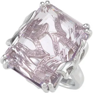 Sterling Silver Rose De France Quartz & Diamond Accented Leaf Design Ring, Size 7