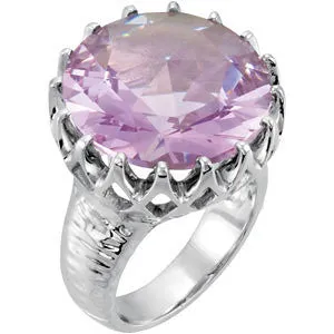 Sterling Silver Rose De France Quartz Crown Design Ring, Size 7
