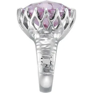 Sterling Silver Rose De France Quartz Crown Design Ring, Size 7