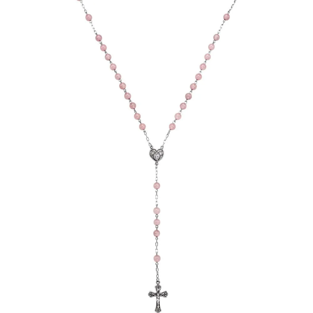 Sterling Silver Rose Quartz Bead Rosary