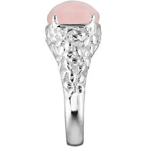 Sterling Silver Rose Quartz Floral-Inspired Ring, Size 7
