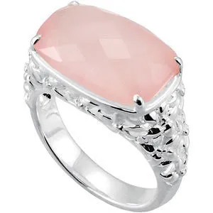 Sterling Silver Rose Quartz Floral-Inspired Ring, Size 7