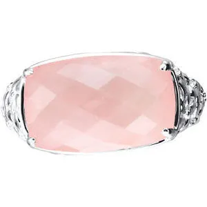 Sterling Silver Rose Quartz Floral-Inspired Ring, Size 7