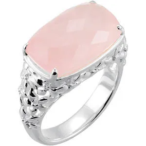 Sterling Silver Rose Quartz Floral-Inspired Ring, Size 7