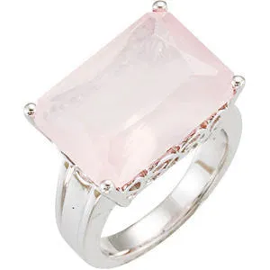 Sterling Silver Rose Quartz Scroll Design Ring, Size 7