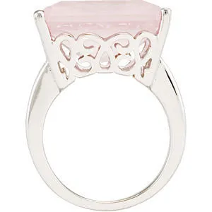 Sterling Silver Rose Quartz Scroll Design Ring, Size 7