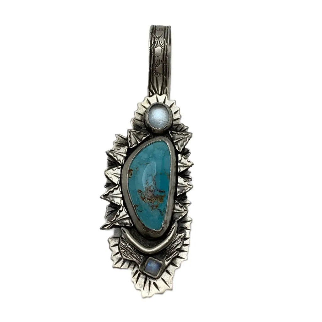 Sterling Silver Turquoise Moonstone And Aquamarine Cabachons