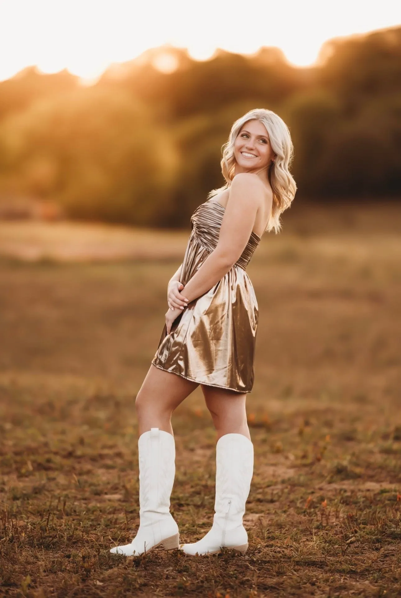Strapless Metallic Mini Dress In Bronze