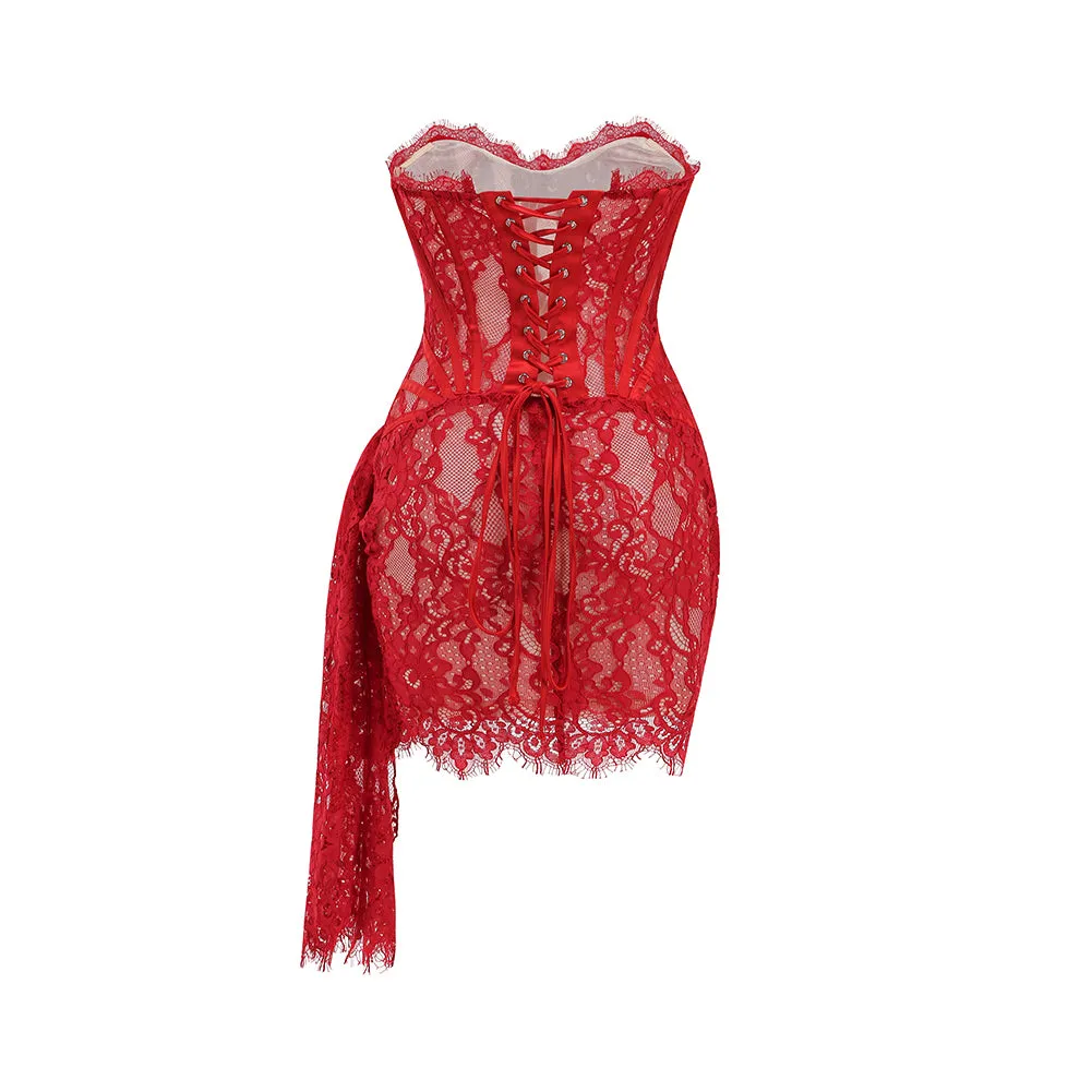 Strapless Sleeveless Lace Mini Dress KLYF1062