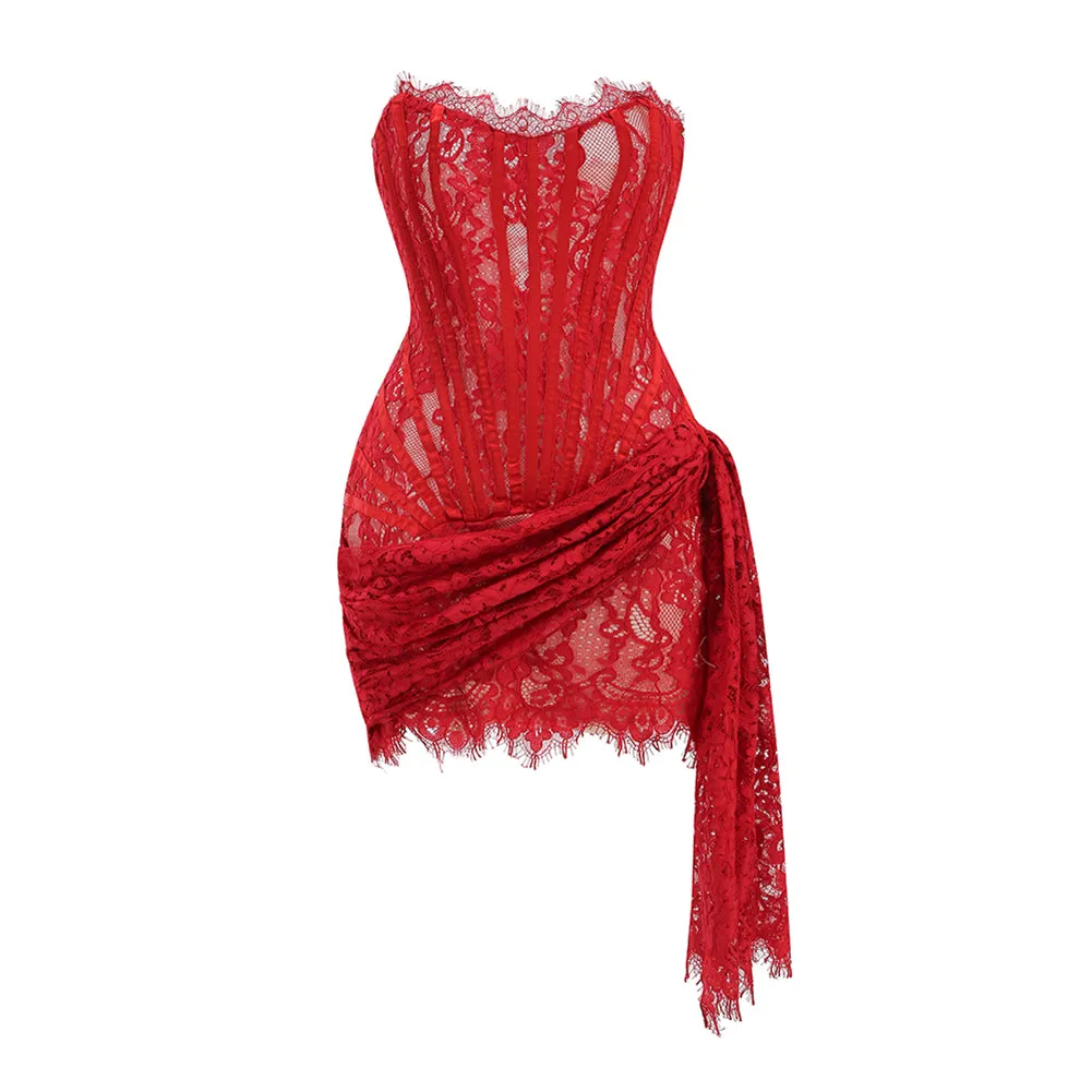 Strapless Sleeveless Lace Mini Dress KLYF1062