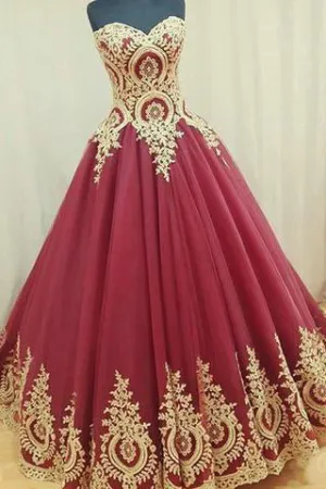 Strapless Sweetheart Neck Ball Gown Prom Dress With Appliques,Pretty Quinceanera Dresses OK400