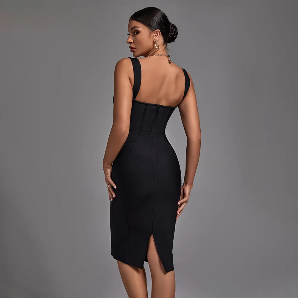 Strappy Sleeveless Striped Midi Bandage Dress
