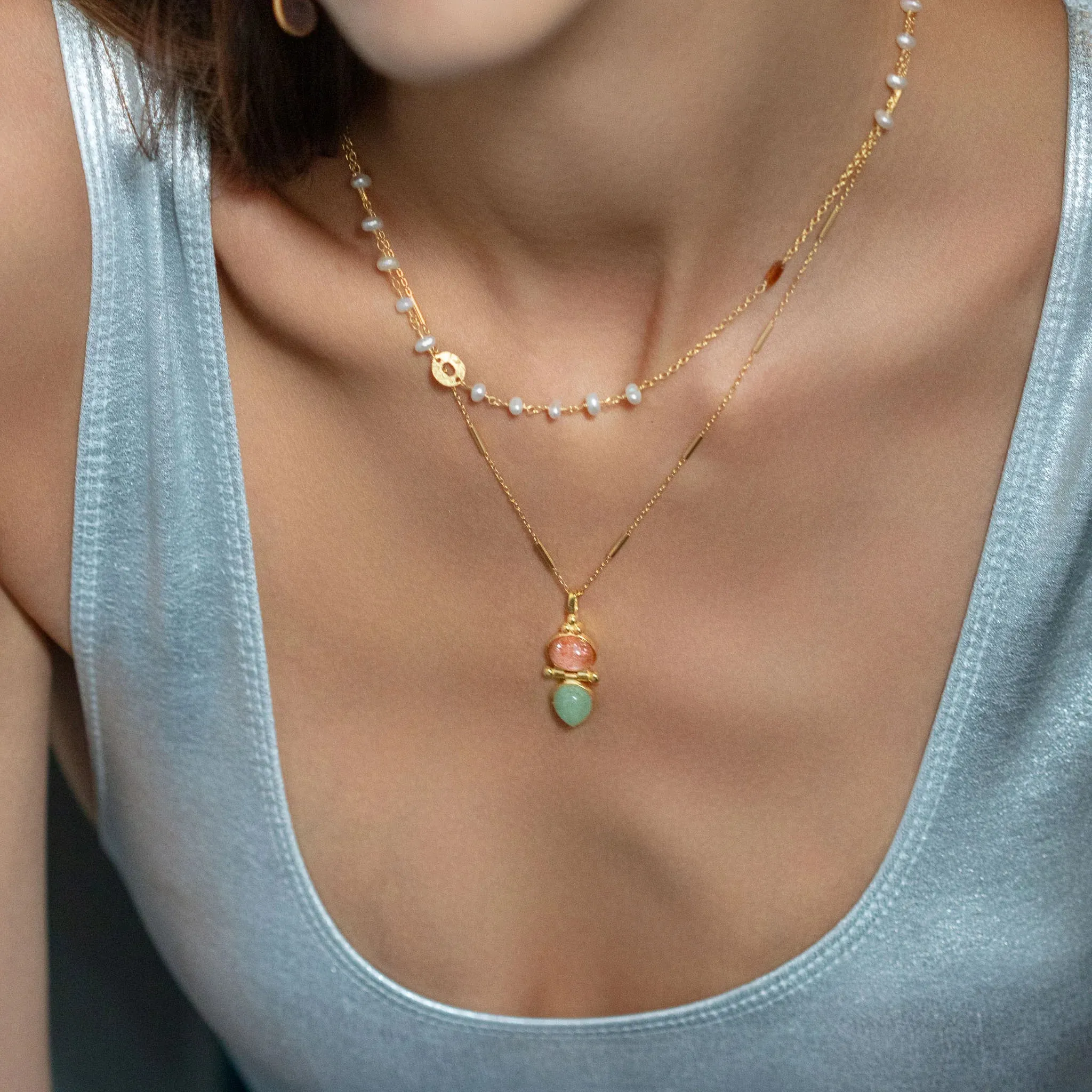 Strawberry Quartz and Aquamarine Necklace