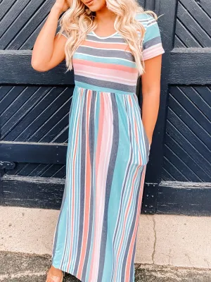 Striped Round Neck Short Sleeve Dress