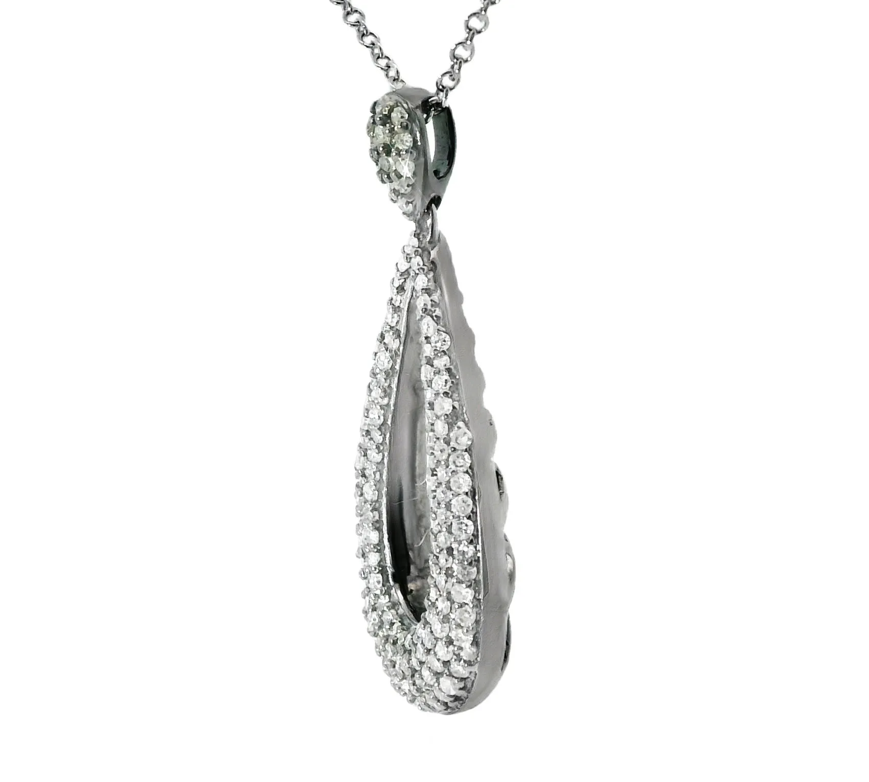 Stunning Estate 14K Black Gold Diamond Micropave Drop Pendant