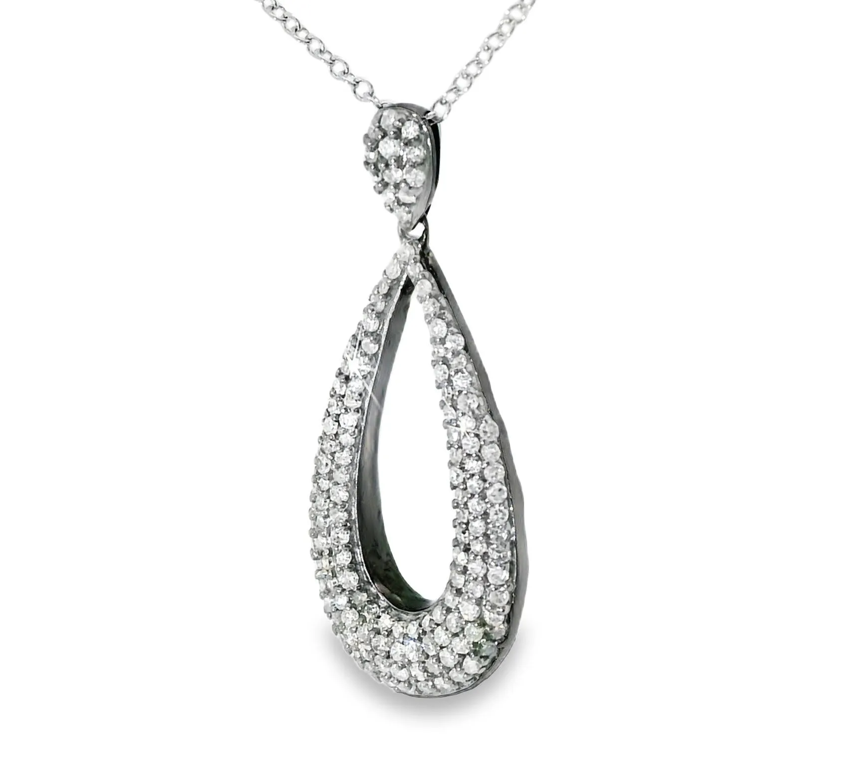Stunning Estate 14K Black Gold Diamond Micropave Drop Pendant