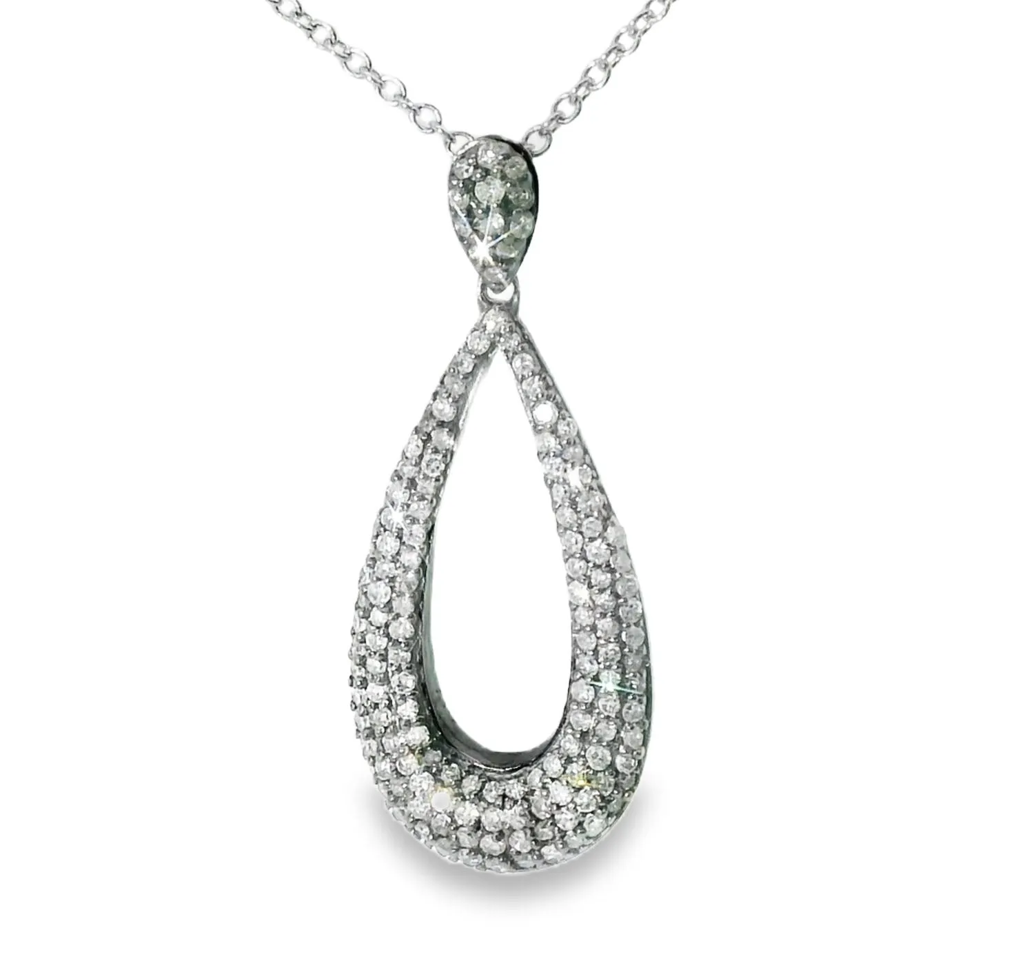 Stunning Estate 14K Black Gold Diamond Micropave Drop Pendant