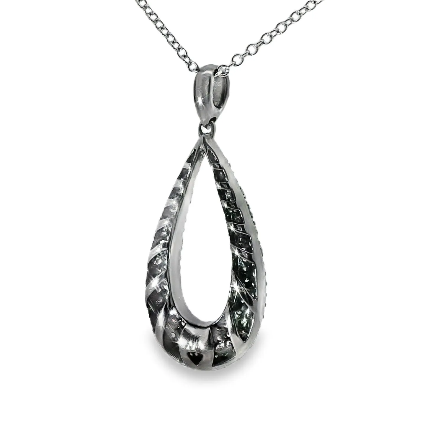 Stunning Estate 14K Black Gold Diamond Micropave Drop Pendant