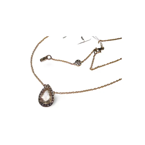 Stunning Estate 14K Yellow Gold Diamond Rutilated Quartz Pendant Necklace