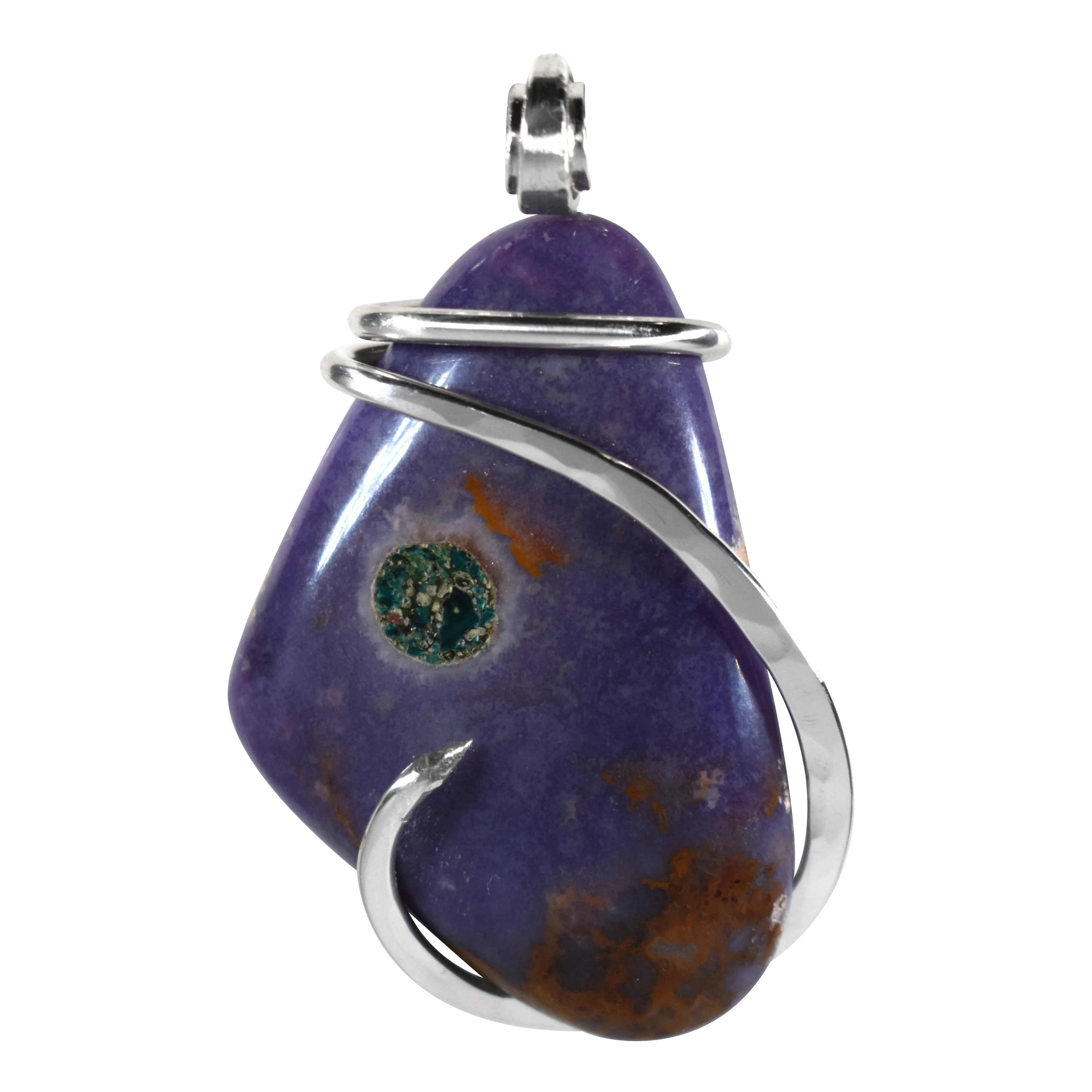 Sugilite and Malachite Handmade Stone Pendant Wrapped in Silver