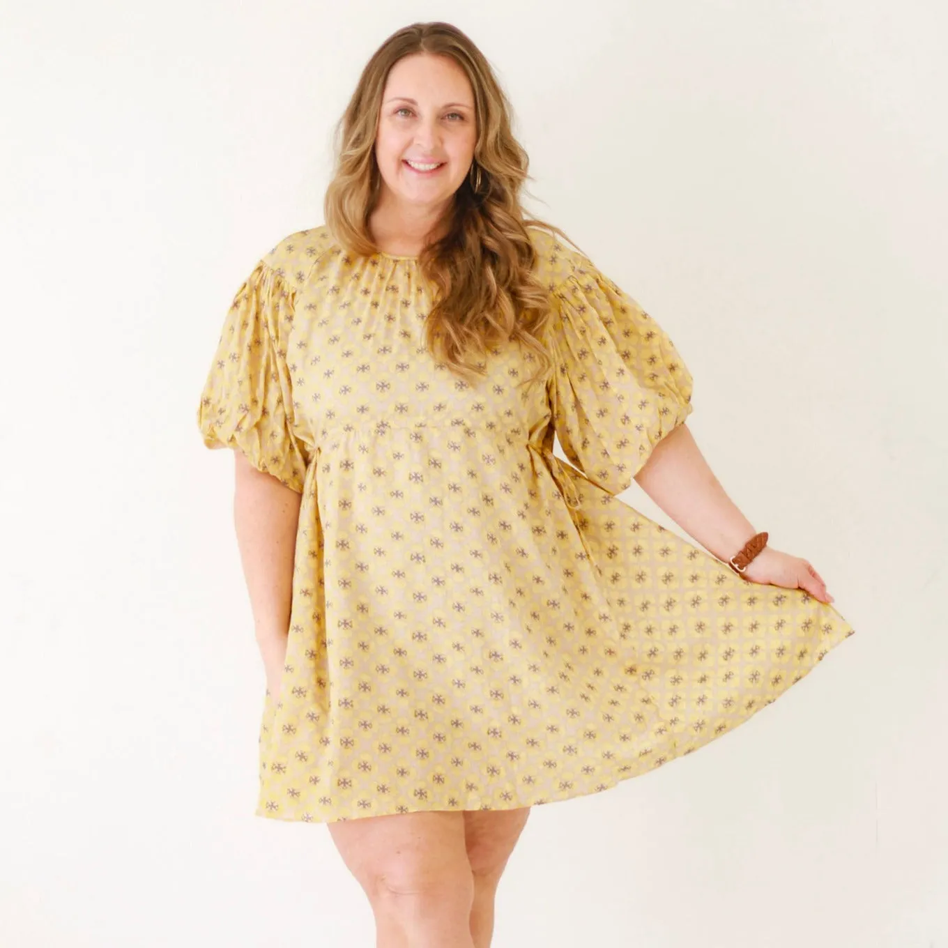 Sunday Funday Yellow Print Puffsleeve Dress